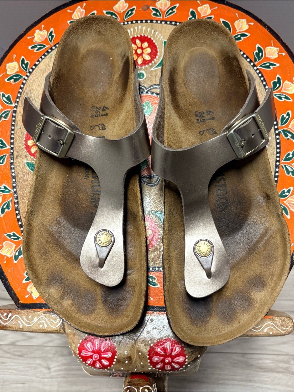 Birkenstock Brown Metallic T-Strap Toe-Post Sandals